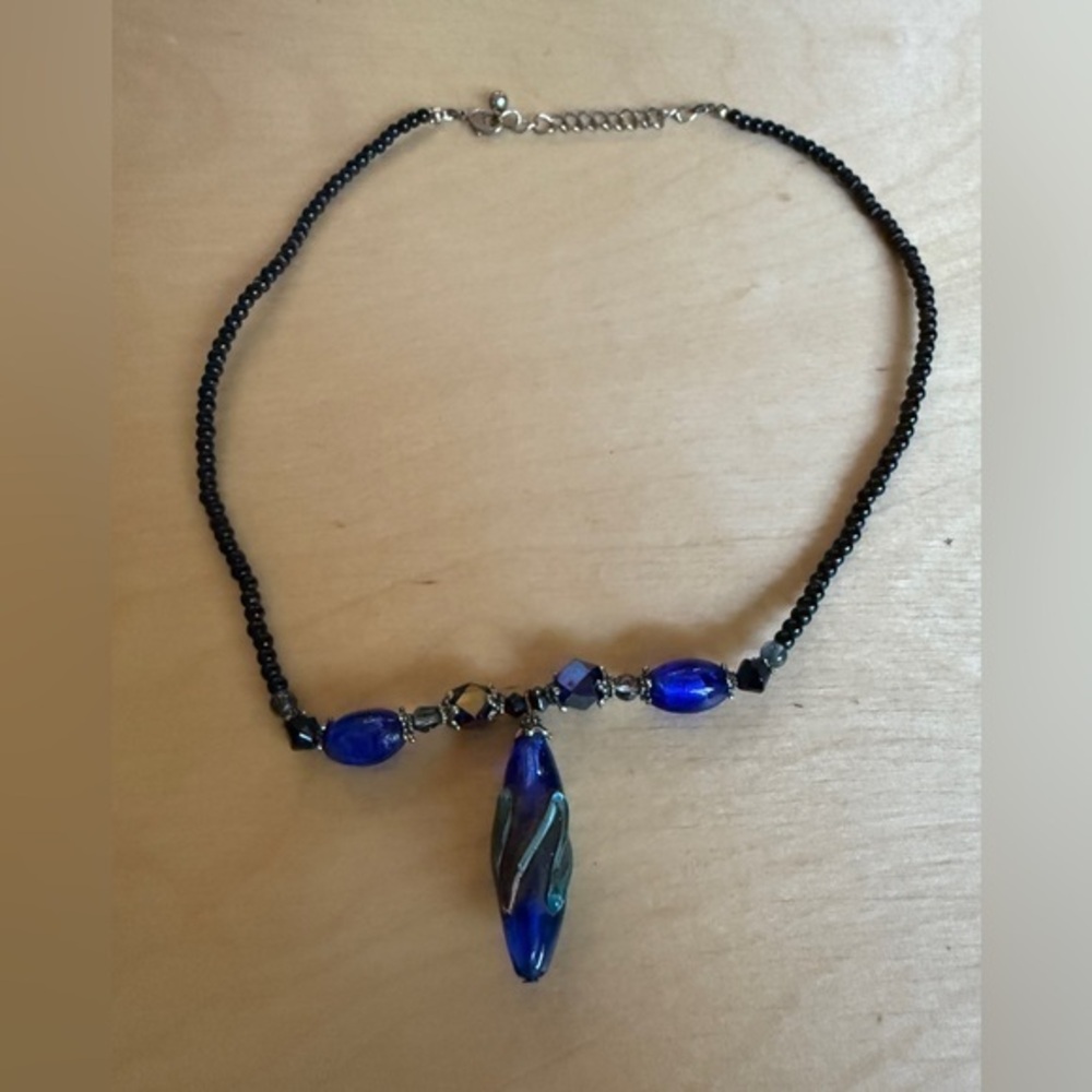 Black and Blue Beaded Necklace